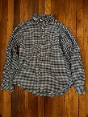 Ralph Lauren Blue and White Gingham Button-Down Shirt